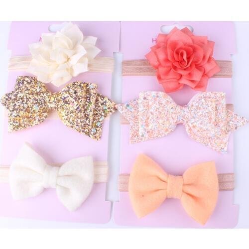 Hair Accessories Headwear 3PCS Set Infant Baby Girls Bow Flower Headband Elastic Hairband Photography Props Wholesale