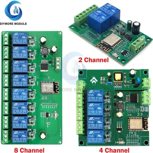 1/2/4/8 Channel ESP8266 Wireless WIFI Relay Module ESP ESP-12F WIFI Development Board AC/DC 5V/7-28V/5-80V Wireless Relay Module