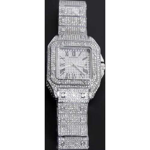 Hip Hop Iced Out Men Watch Square Diamond Quartz Luxury Mens Wrist Watches Gold Roman Calendar Steel Clock Relogio Masculino New