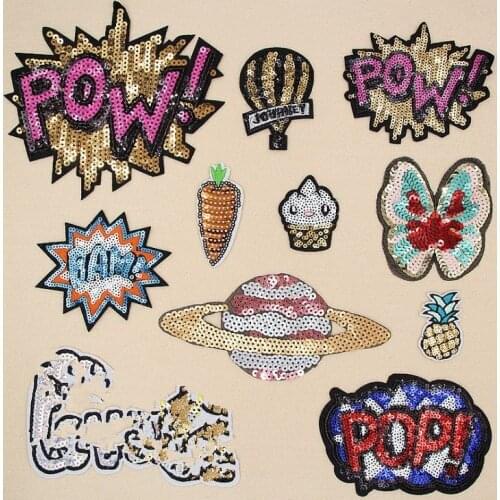 CPAM Shipping 10 pcs POP BAM sequins embroidered Iron On Patches hat shoe decor garment repair Appliques accessory diy
