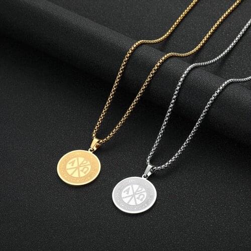 Cxwind Hip hop Constantine Cross Necklace Stainless Steel Round Charm Pendant Men Cross Amulet Necklace Fashion Boy Punk Jewelry