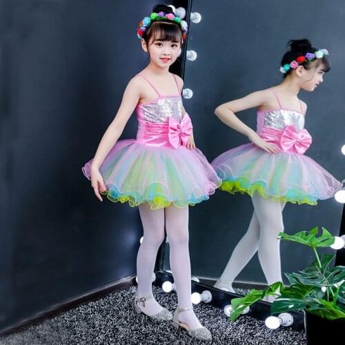 Children ballet performance girls kindergarten powder cute dance sequined princess fluffy suspenders gauze skirt performance cos