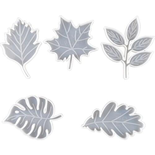 DIY Handmade Leaf Cup Pad Mold Crystal Drop Molds Silicone Mold Maple Leaf Mould Casting Coaster DIY Making Tools, 5PCS