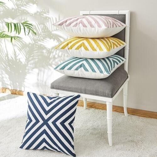 Geometric Cushion Cover 45x45cm Pillow Cover Simple Yellow Navy Green Pink Canvas Cotton Decorative Pillowcase for Sofa Bed