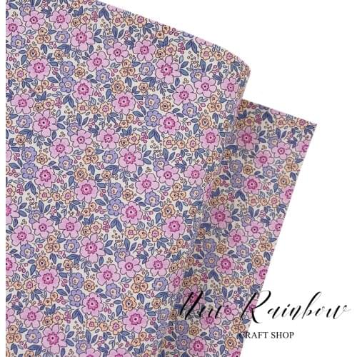 New Rainbow 30x138cm/Roll Ditsy Print Elegant Floral Lila & Pink Faux Artisan Leather For Hair Bows, Accessories, Earrings, DIY