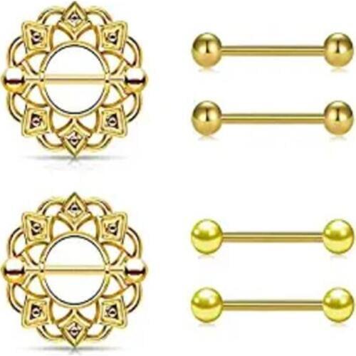 JFORYOU Nipple Rings Nipple Shield Barbell Piercing for Women 316L Stainless Steel 14G Nipple Ring Replacement Barbell