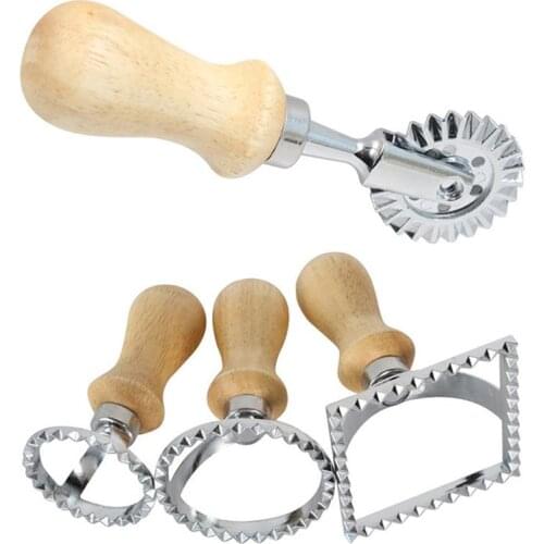 Kapmore 1pc Ravioli Stamp Wooden Handle Fluted Dough Slicer Pastry Cuter DIY Cookie Cuter Baking Tools Accessories