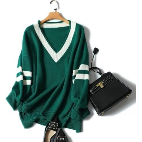 Cashmere V-Neck Oversize Women Sweater England Style Winter Warm Free Shipping Items Clothes for Womens Knit Sweaters