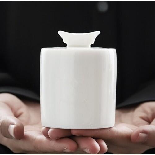 Ceramic Tea Caddy Sealed Jar White Porcelain Sealed Jar Small Storage Tank Food Storage Box Candy Tank Tea Box Tea Organizer