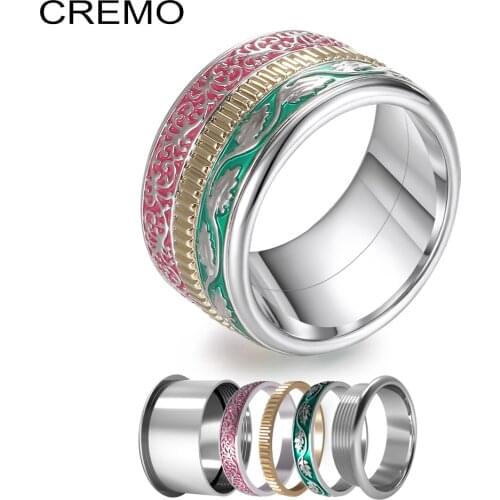 Cremo BOHO Stainless Steel Rings Femme Bijoux Interchangeable Accessories Fidget Meditation Anxiety Relief Wedding Band