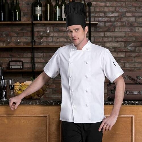 Kitchen Cook Jacket Short Sleeve Shirt Men and Women Master Chef Uniform Restaurant Catering Canteen Bakery Barber Shop Workwear