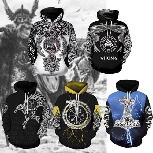 Unisex Vikings Tattoo Viking Warriors Black Fashion Harajuku Casual Hooded Polyester Jacket Sweatshirt Cltothes cosplay costume