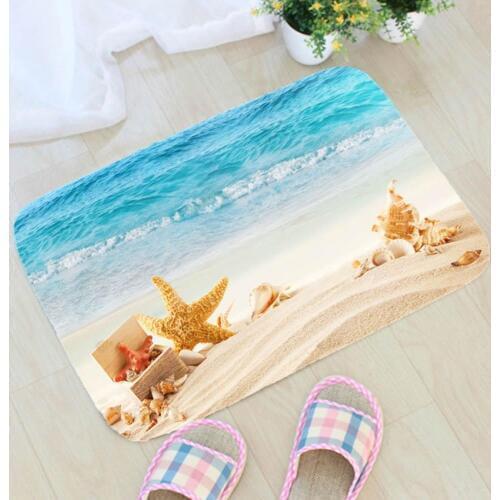 Summer Beach Printing Carpet Flannel Beach Starfish Shell Carpet Floor Mat Bathroom Non-slip Mat Home Decoration Door Mat ZT366