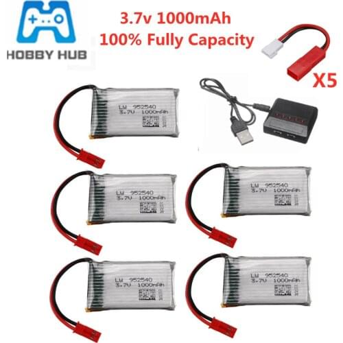 3.7V 1000mAh Lipo Battery + Charger for X400 X500 X800 HD1315 HJ818 HJ819 X25 RC Quadcopter Drone Spare Part vs 800mah JST Plug