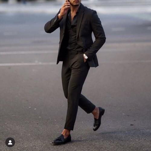 Fashion Black Slim Fit Men Suits Wedding Tuxedos Costume Groom Business Party Prom Best Men Blazer Masculino Slim Fit 2 Pieces