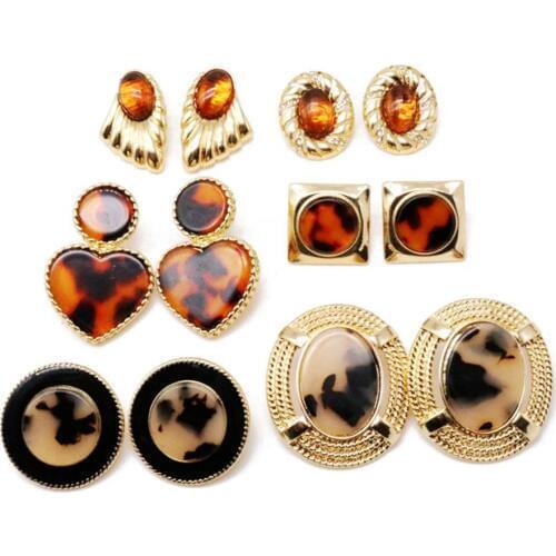 Brown Resin Alloy Geometric Fashion Clip Earring