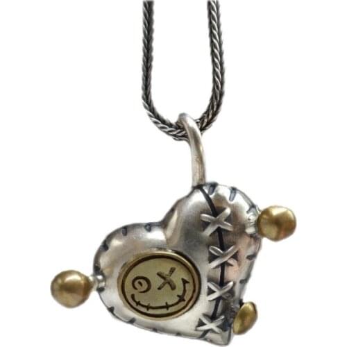 BOCAI Real s925 Silver Retro Love Heart shape balloon peach Heart Men and Women Pendant 2021 Trendy Sweater Chain Accessories