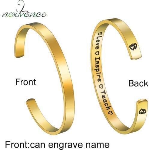 Nextvance Engrave Name words Personalized Engraving Letter Bracelet Couple Stainless Steel Adjustable Bangles for Lovers Gift