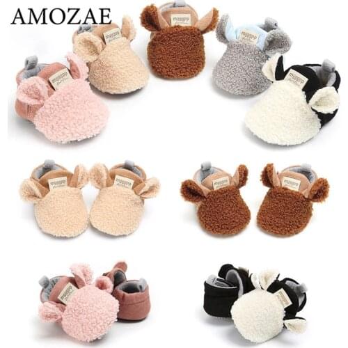 2021 Brand New Toddler Newborn Baby Crawling Shoes Boy Girl Lamb Slippers Prewalker Trainers Fur Winter Animal Ears First Walker