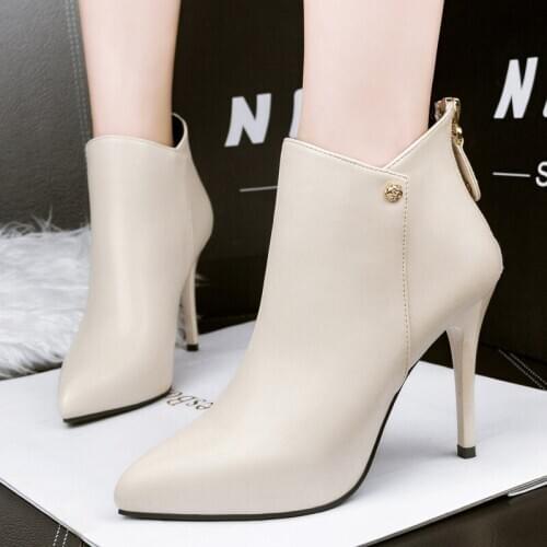 2020 Autumn And Winter New Super High Heel Stiletto Versatile Warm Zipper Classic Fashion PU Sexy Plus Velvet Womens Boots B25