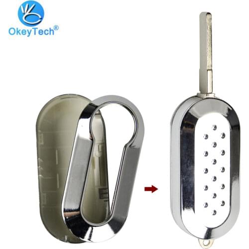 OkeyTech Replacement Silver Shiny fit 2/3 Button Remote Car Key Shell Bag Protective Cover Case for Fiat 500 Grande Punto