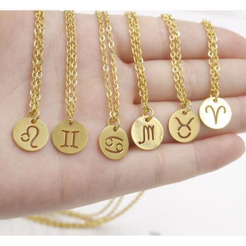 Trendy Gold Color Stainless Steel Necklace Zodiac Necklaces Women 12 Constellation Necklace For Girls Jewelry 45cm Collares Koly