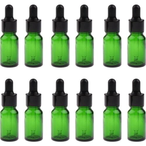 Lot 12pcs Green Empty Glass Dropper Bottles For Essential Oil Makeup Liquid