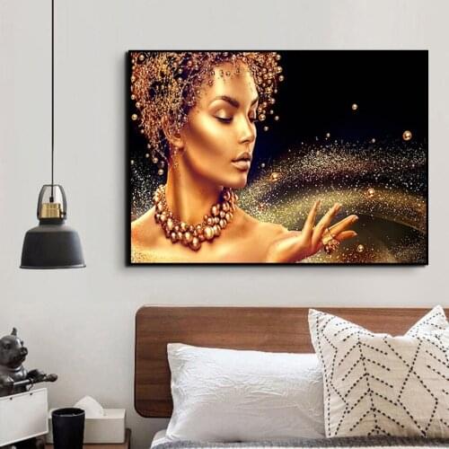 Printmaking Wall Picture Canvas Painting Poster Black and Gold African Naked Woman Modern Home Living Room Decoration