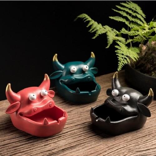 Funny Cow Jaw Ashtray Creative Windproof Ceramic Animal Portable Ashtray Home Decoration Desk Accessories Gift for Boyfriend