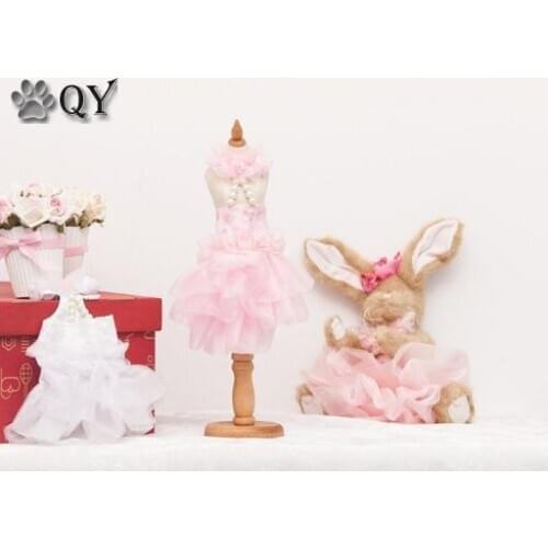 Pet Dress for Dogs Clothes For Dogs Clothing Puppy Pet Apparel Lace Flower Princess Beading White Pink Dog Wedding Dress XS-XL