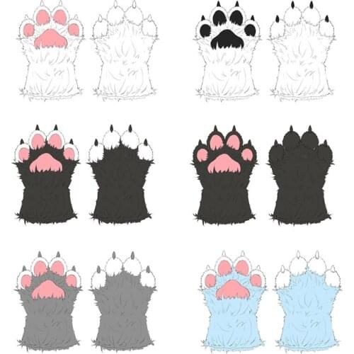 Plush 3D Animal Claw Gloves Cute Unisex Fluffy Animal Paw Gloves Halloween Costume Cosplay Party Full Finger Mittens