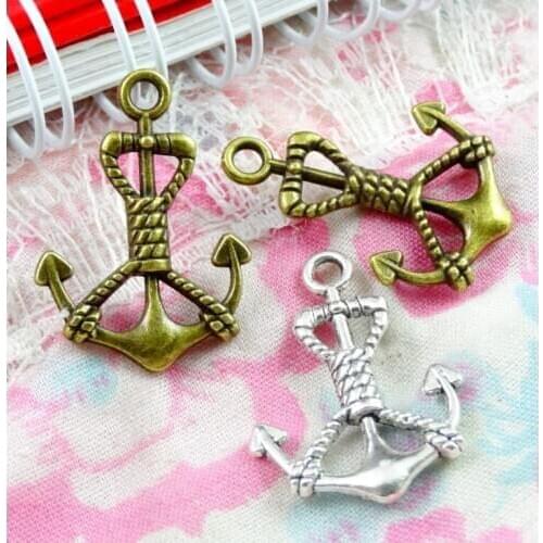 60pcs Alloy Antique Silver Plated/Bronze Anchor Charms For Necklace Pendants Findings Jewelry Making Accessory