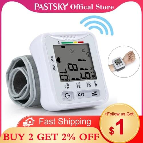 PASTSKY Voice Wrist Blood Pressure Monitor Portable Automatic Digital LCD Display Sphygmomanometer Tonometer Heart Rate BP W01