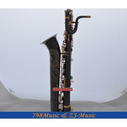 Professional Dragon Engraving Baritone Saxophone Black Nickel sax With Case