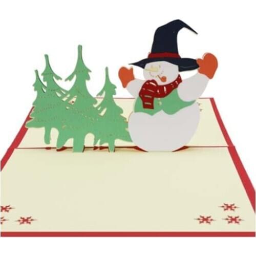Merry Christmas Vintage 3D Laser Cut Pop Up Paper New Year Greeting Card Snowman Castle House Postcard Gifts Supplies