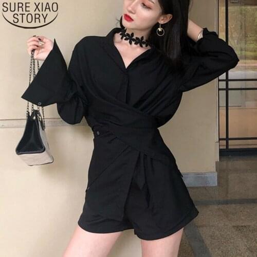 Spring Autumn Long Sleeve Shirt Hong Kong Style Chic Fashion Cross-design Solid Shirt Office Lady Tops Blusas Clothes 15572