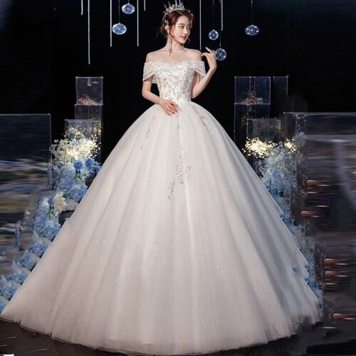 Wedding Dresses Illusion V-Neck Short Tulle Lace Off The Shoulder Backless Sequined Beading Luxury White Women Bridal Gown G525