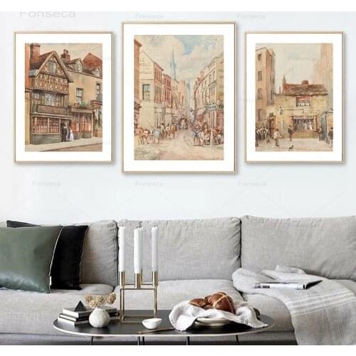 Vintage City Street Canvas Poster and Print Abstract Landscape Oil Painting Wall Art Pictures Cuadros Living Room Home Decor