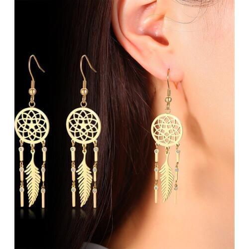 Dream Catcher Tassel Dangling Earrings For Women Charm Gold Long Drop Earrings Bohe Jewelry