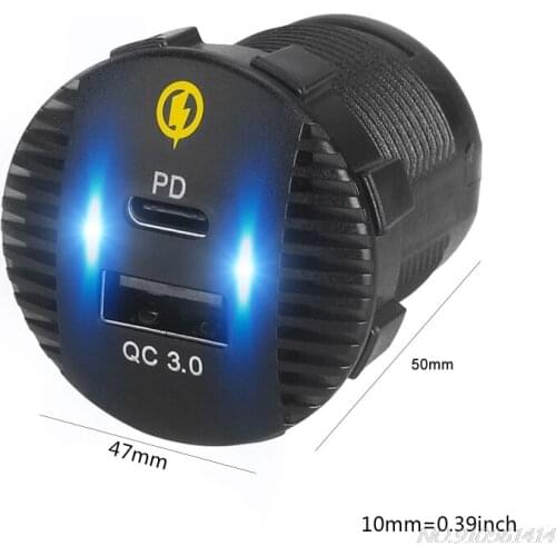 Waterproof 12V 24V QC3.0 USB 18W Type C PD Fast Car Charger Adapter for SUV Car Boat Truck Marine Tablet Cellphone GPS N23 20