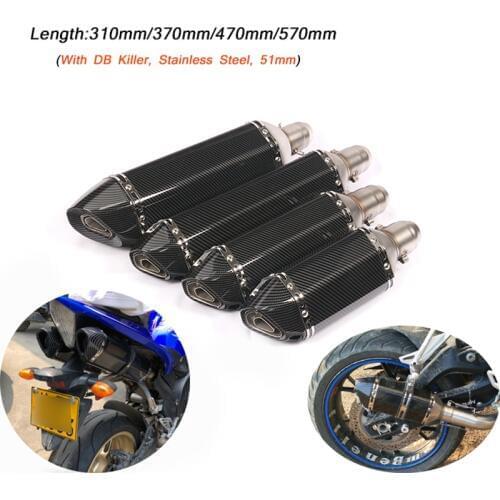 51mm Motorcycle Stainless Steel Exhaust Muffler Pipe Modified 310mm/370mm/470mm/570mm Motorbike Tail Silencer System DB Killer