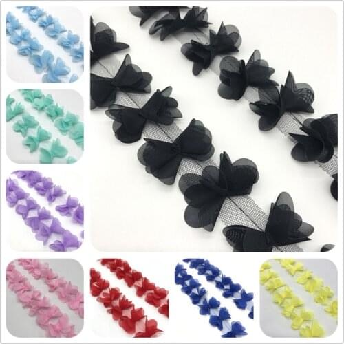 1Yard 25pcs 60mm 3D Chiffon Cluster Flowers Wedding Dress Bridal Fabric Lace Trim Fabric DIY Applique Trimming Sewing Supplies