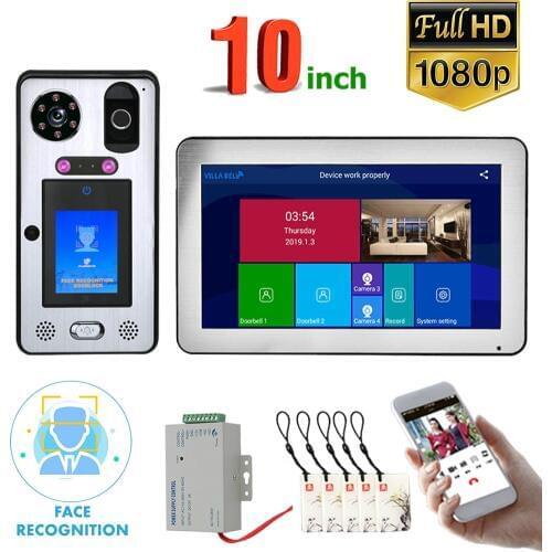 10 inch Wifi Wireless Face Recognition Fingerprint IC Video Door Phone Doorbell Intercom System with Wired 1080P Camera,Suppo