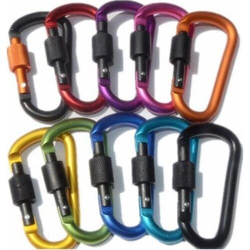 10pcs Aluminum Carabiner D-Ring Locking Key Security Camping Climbing Hiking Keychain ecure Rotation Gate Buckle Clip Hook