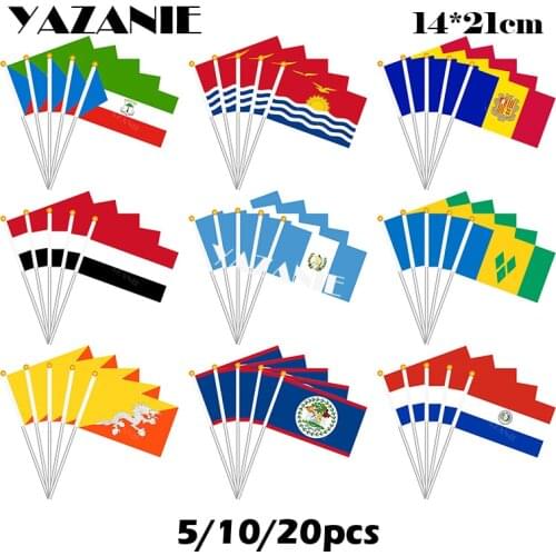 14*21cm 5pcs Equatorial Guinea Kiribati Andorra Yemen Guatemala Saint Vincent and the Grenadines Bhutan Belize ParaguayHand Flag
