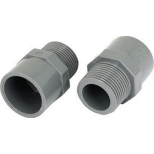 2 Pcs 3/4" PT Male Thread PVC Straight Pipe Tube Adapter Connectors Gray