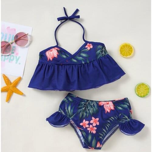 2021 Toddler Baby Kids Girls Slip Floral Print Beach Two-Piece Swimwear Sets kids swimwear for girls bimba детские костюмы