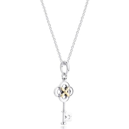 2021 Spring New 925 Sterling Silver Two-tone Key & Flower Necklaces for Women Fine Jewelry Gift Necklaces & Pendants Collares