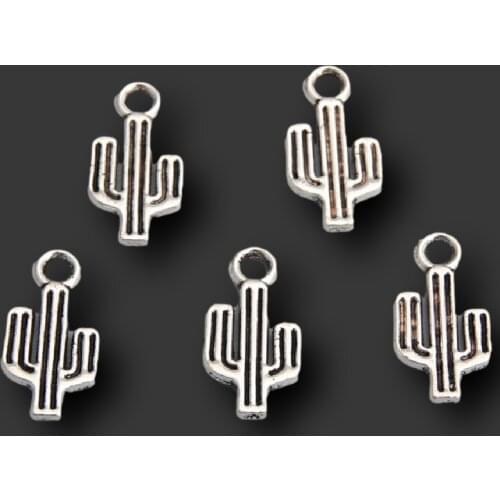 25pcs Silver Plated Mexican Chihuahua Desert Unique Cactus Pendant Earrings Bracelet Metal Accessories DIY Charms Jewelry Making