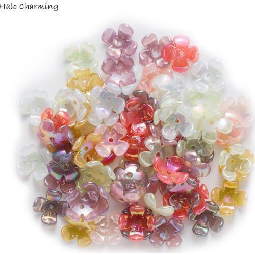 50pcs Acrylic Spacer Flower Beads End Bead Caps for Jewelry Findings Headwear Bracelet Necklace Making Accessoires Decor 17mm
